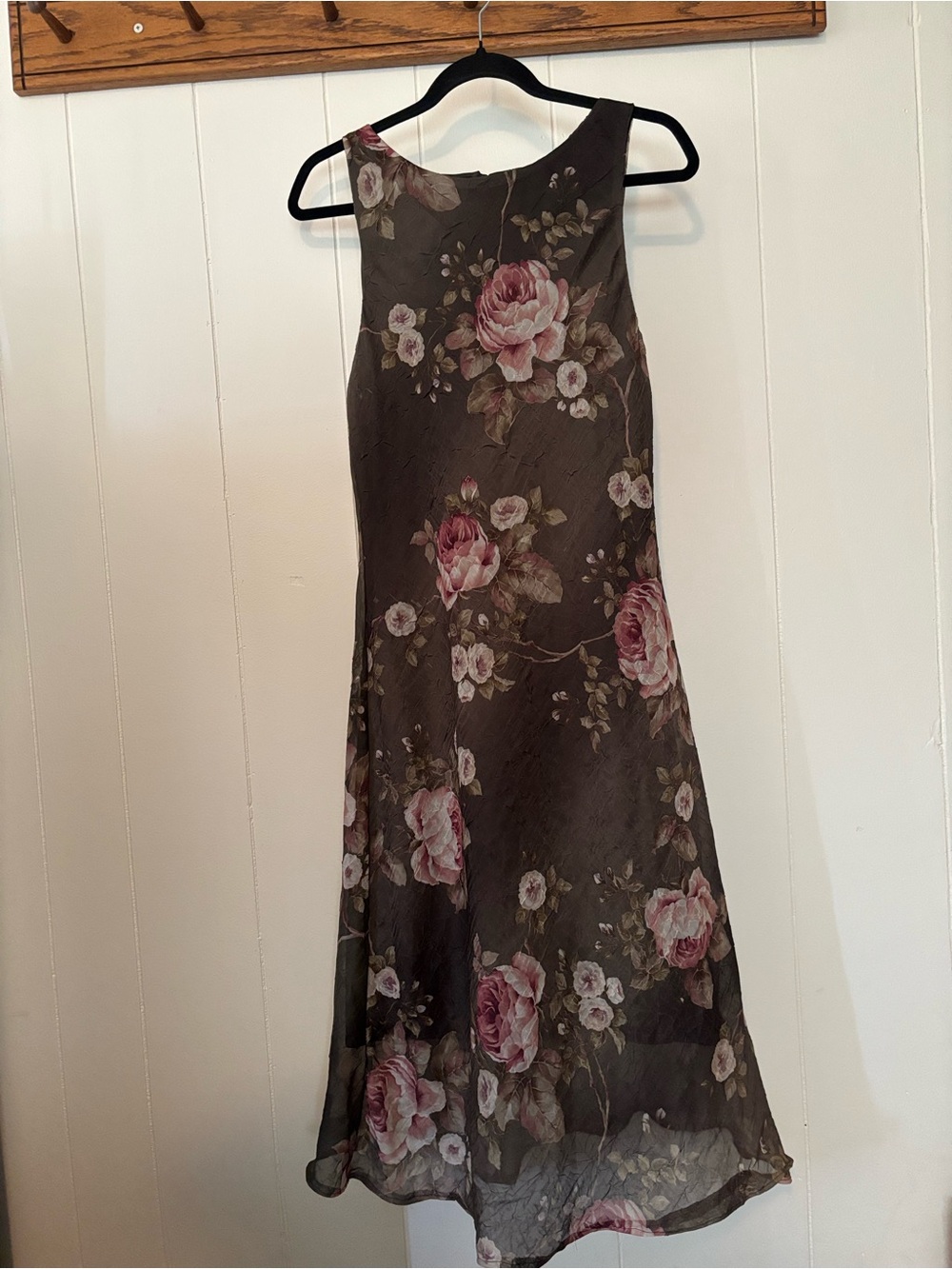 Vintage connected apparel Brown Midi Dress with Pink Floral Print